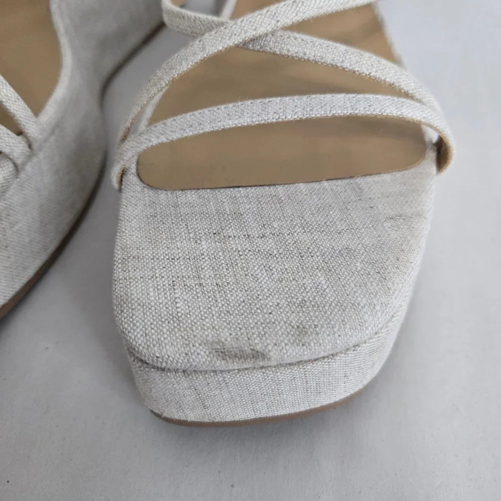 New- Reformation Ivory Linen Strappy Wedge Sandals